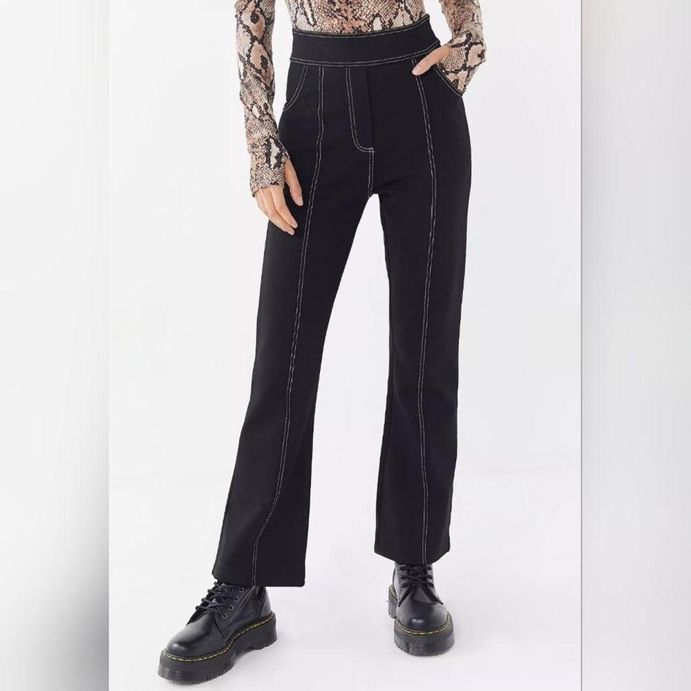 Urban Outfitters Black Flare Pants with White Embroidery
